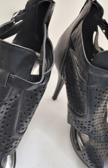 John Romaine double strap buckle perforated open toe heels - Picture 10 of 15